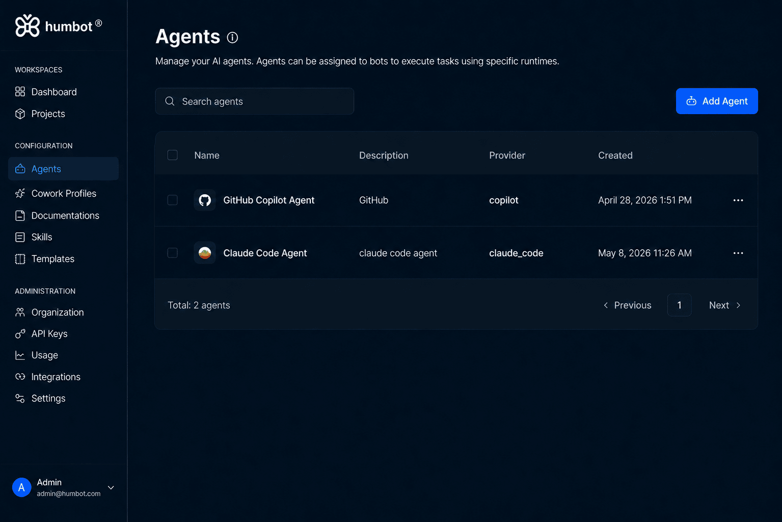 HumBot agents interface